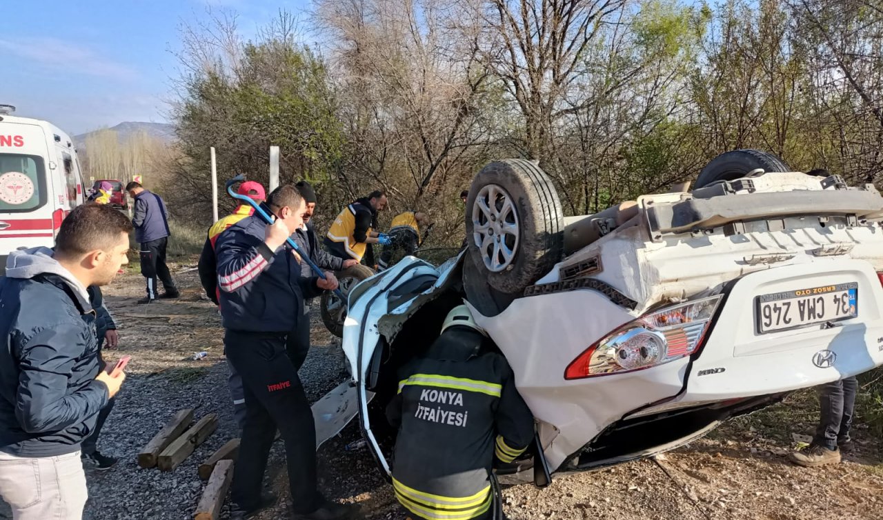  Konya’da devrilen otomobildeki sürücü öldü