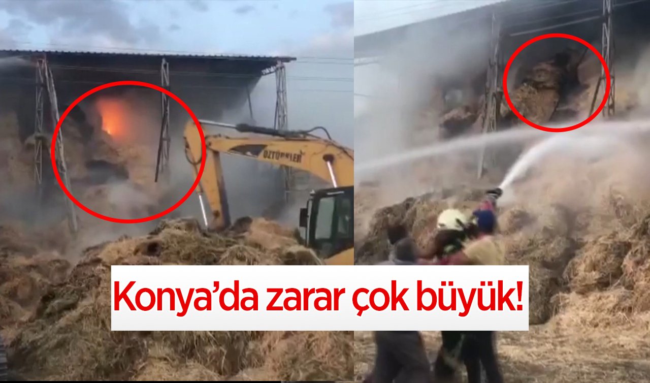  Konya’da zarar çok büyük! Ahırda başladı balyaları kül etti  