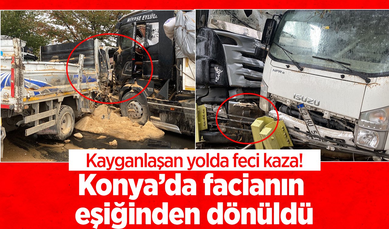  Konya’da facianın eşiğinden dönüldü! Kayganlaşan yolda feci kaza: Ulaşım aksadı