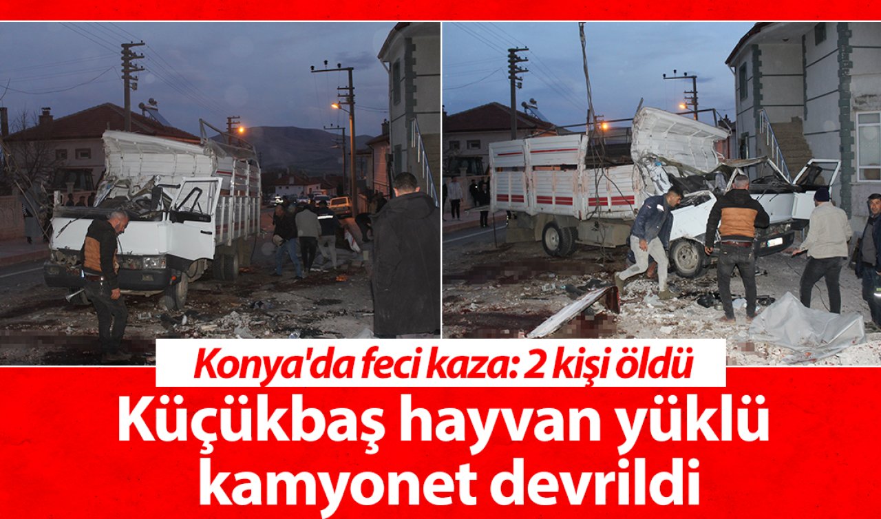  Konya’da feci kaza! Küçükbaş hayvan yüklü kamyonet devrildi: 2 kişi öldü