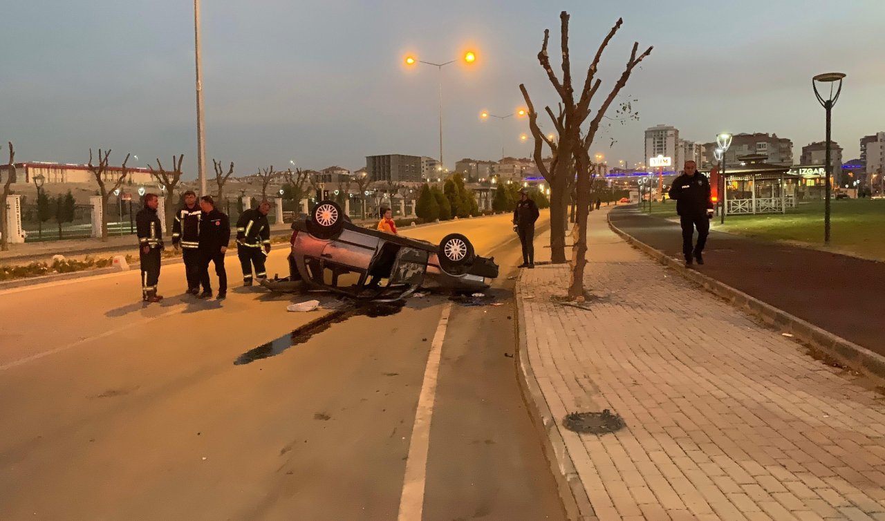 Takla atıp ters dönen otomobilin sürücüsü yaralandı