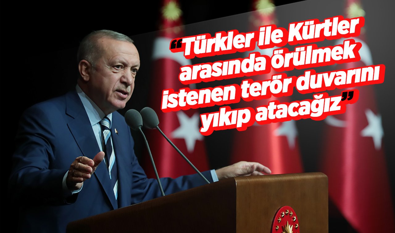 Cumhurbaşkanı Erdoğan: Türkler ile Kürtler arasında örülmek istenen terör duvarını yıkıp atacağız