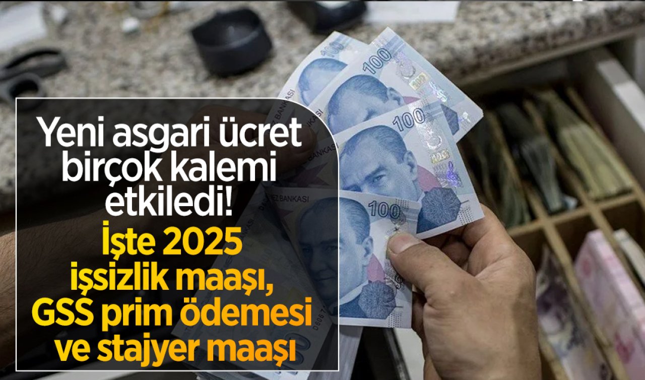 Yeni asgari ücret birçok kalemi etkiledi! İşte 2025 işsizlik maaşı, GSS prim ödemesi ve stajyer maaşı