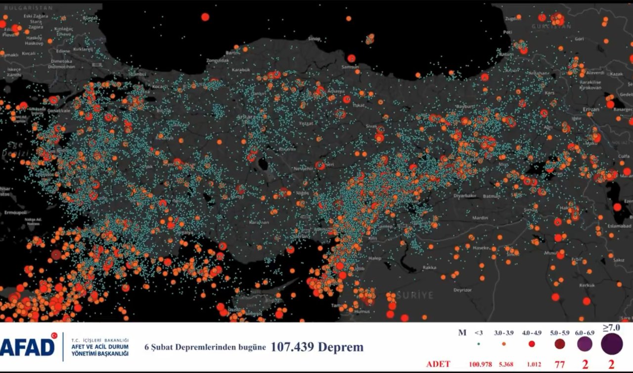 Türkiye ve yakın çevresinde 2 yılda 107 bin deprem meydana geldi