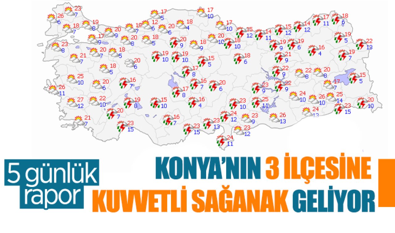 Konya’nın 3 ilçesine kuvvetli sağanak geliyor İşte Konya 5 günlük hava durumu